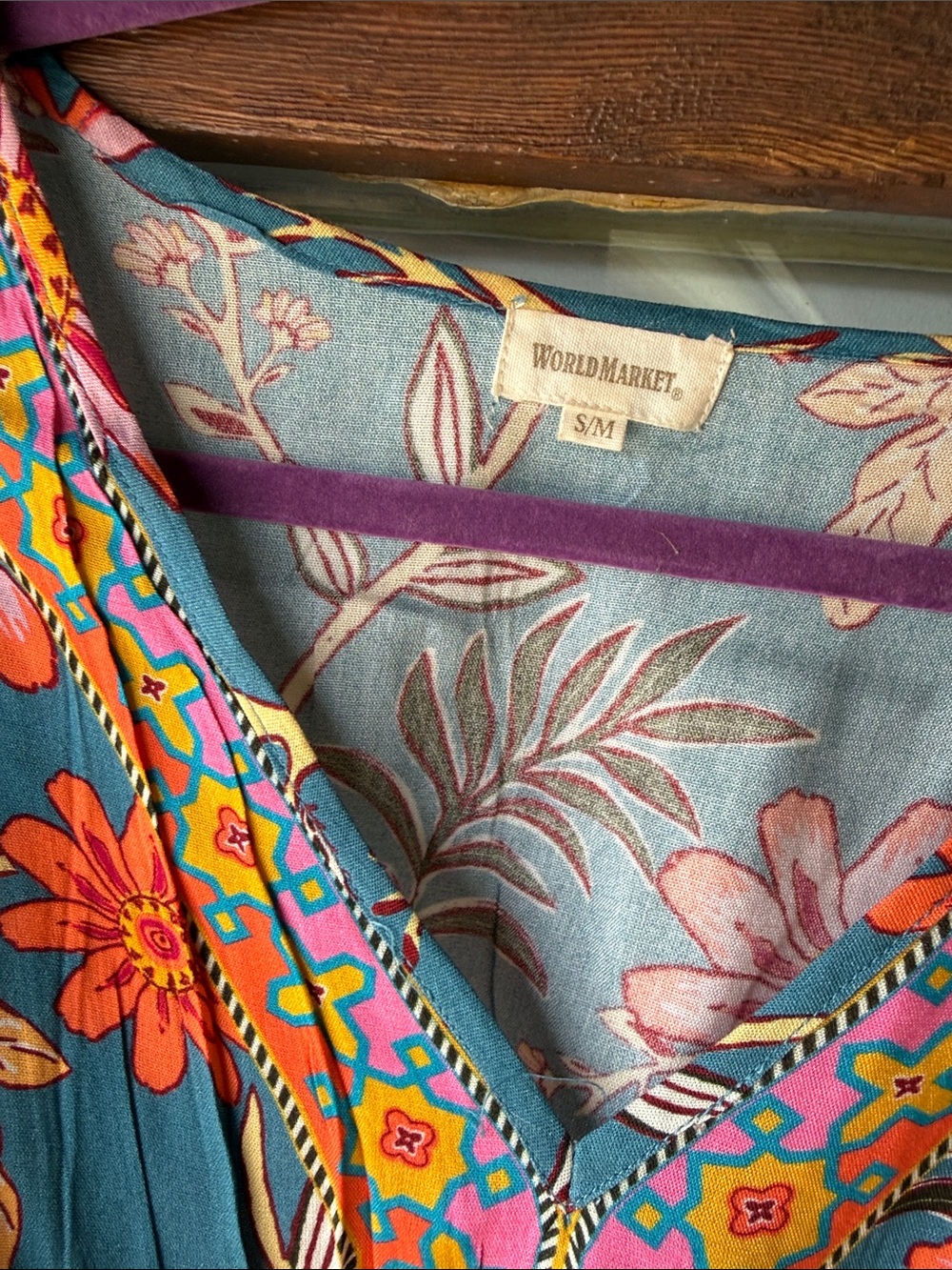 Cost Plus World Market Teal Floral Maxi Dress with Orange, Pink & Yellow - Picture 3 of 5